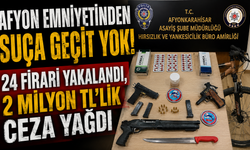 AFYON EMNİYETİNDEN SUÇA GEÇİT YOK! 24 FİRARİ YAKALANDI, 2 MİLYON TL'LİK CEZA YAĞDI