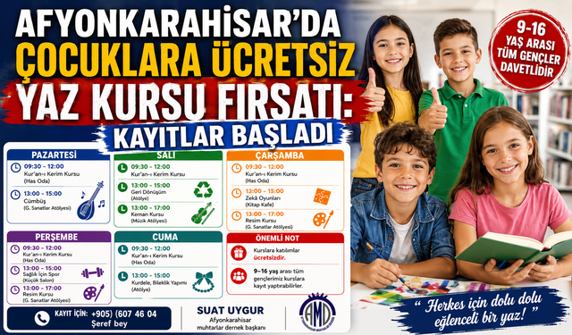 Afyonkarahisar’da Çocuklara Ücretsiz Yaz Kursu Fırsatı: Kayıtlar Başladı