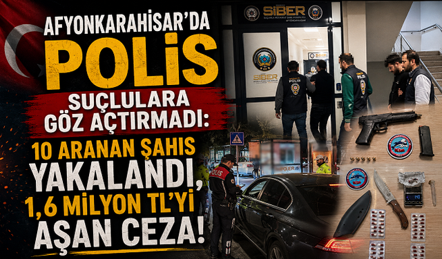 Afyonkarahisar’da Polis Suçlulara Göz Açtırmadı: 10 Aranan Şahıs Yakalandı, 1,6 Milyon TL’yi Aşan Ceza!